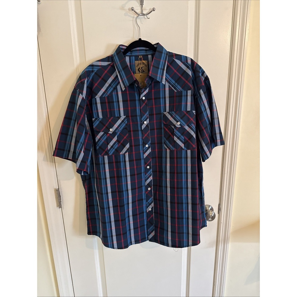 ⁠Coevals Club Mens Short Sleeve Plaid Western Shirt Pearl Snap Button Down NWT